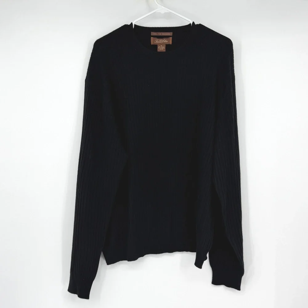Tasso Elba 100% Cashmere Rib-Knit Crewneck Pullover Sweater Black Men's XL